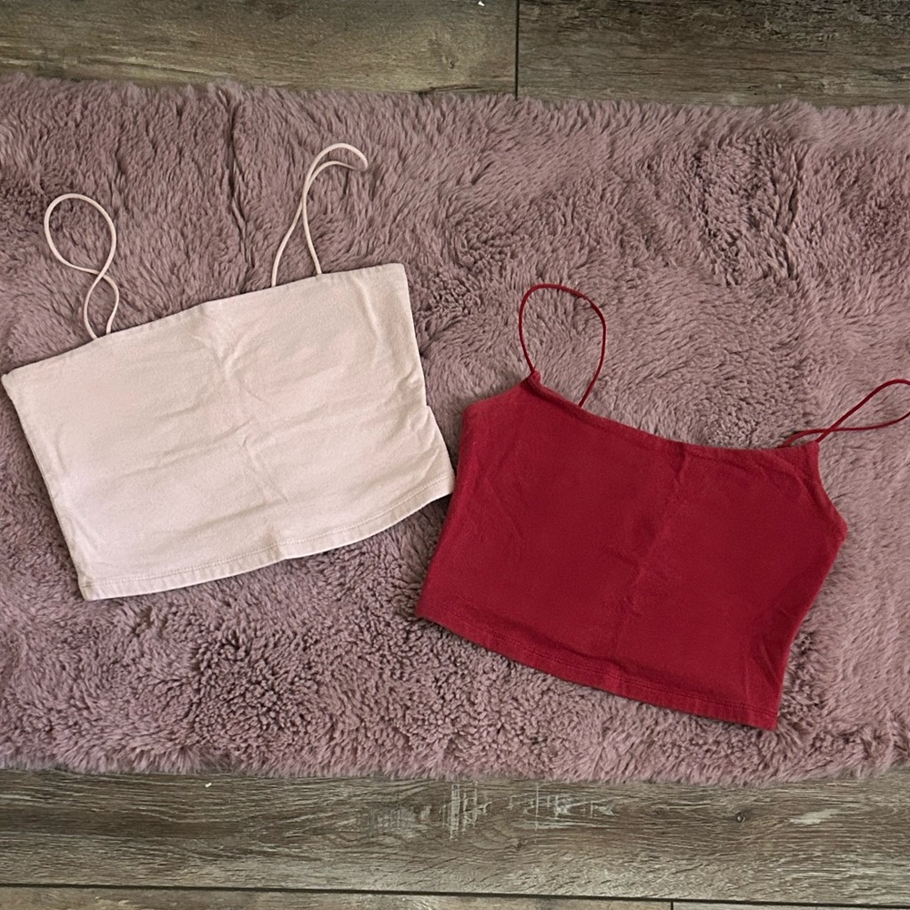 Two crop tops with spaghetti straps